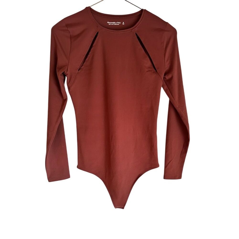 Abercrombie & Fitch Women's Brown Cutout Bodysuit Size M Standard Casual Fall